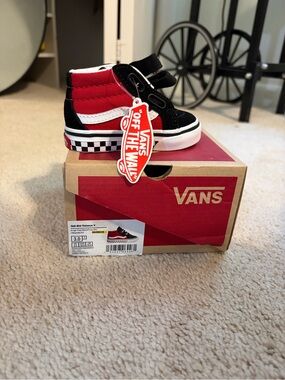 Vans red and black toddler shoe 3T